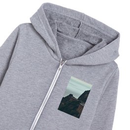 Coastal Mountain road in the morning mist fog Kids Zip Hoodie