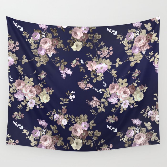 Navy blue and pink tapestry outlet