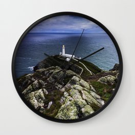 South Stack Lighthouse Wall Clock | White, Sky, Signal, Landmark, Navigation, Vector, Coast, Beacon, Seashore, Warning 