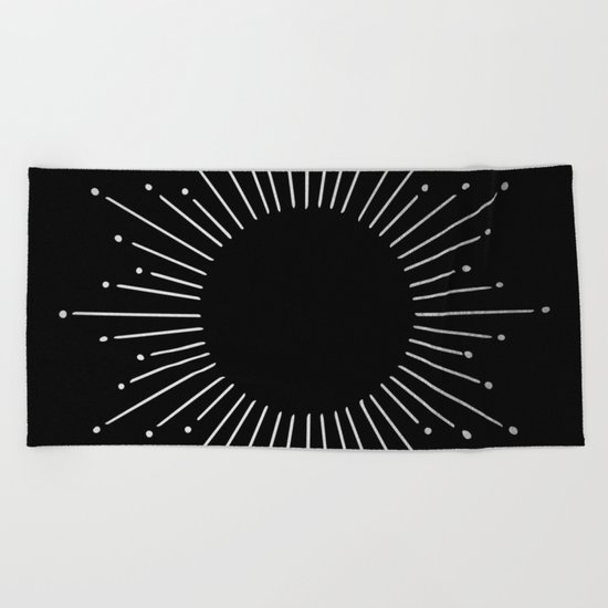 Sunburst Moonlight Silver on Black Beach Towel