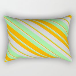 [ Thumbnail: Light Green, Orange & Light Grey Colored Lined/Striped Pattern Rectangular Pillow ]