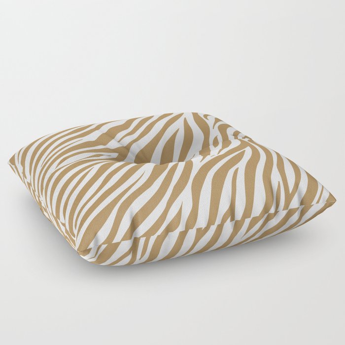 Gold Zebra Animal Print on White Floor Pillow