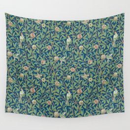 William Morris Bird and Pomegranate Blue Sage Wall Tapestry