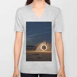 Fire spinning as the moon rises on GHB V Neck T Shirt