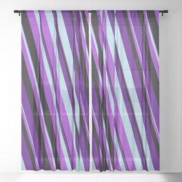 [ Thumbnail: Indigo, Light Blue, Dark Orchid & Black Colored Striped Pattern Sheer Curtain ]
