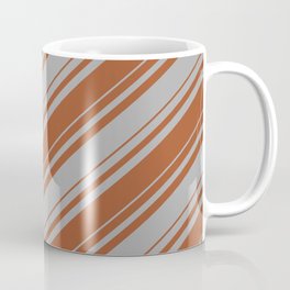 [ Thumbnail: Dark Gray and Sienna Colored Striped/Lined Pattern Coffee Mug ]
