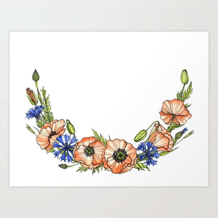 Poppies navy time Art Print