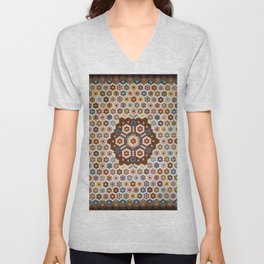 Antique Honeycomb Quilt Textile  V Neck T Shirt