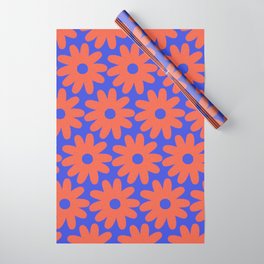 Crayon Flowers 3 Cheerful Smudgy Floral Pattern in Coral and Bright Blue Wrapping Paper