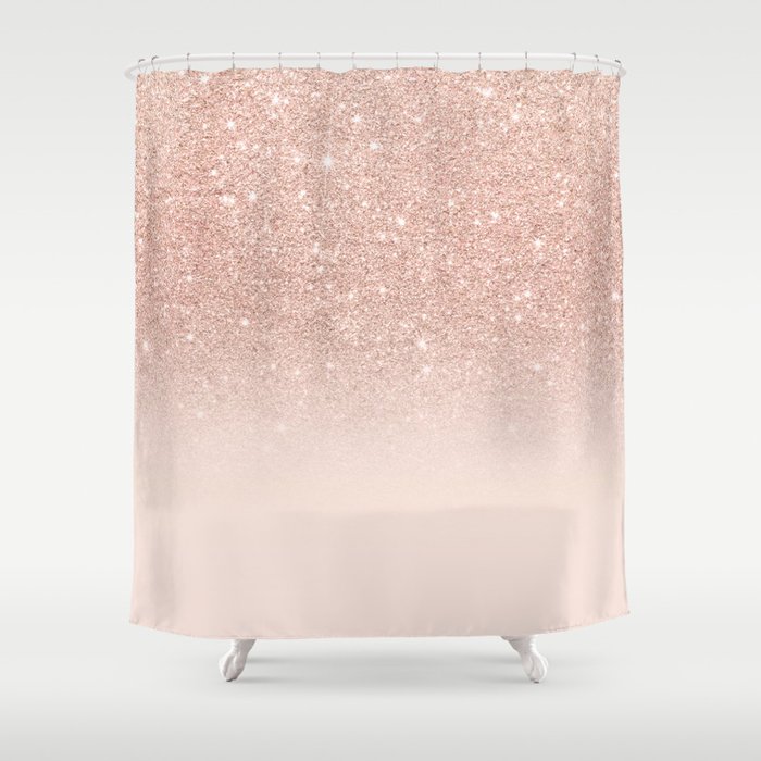 Rose Gold Faux Glitter Pink Ombre Color, Rose Gold Shower Curtain Hooks
