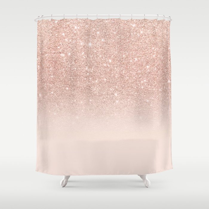 Rose Gold Faux Glitter Pink Ombre Color Block Shower