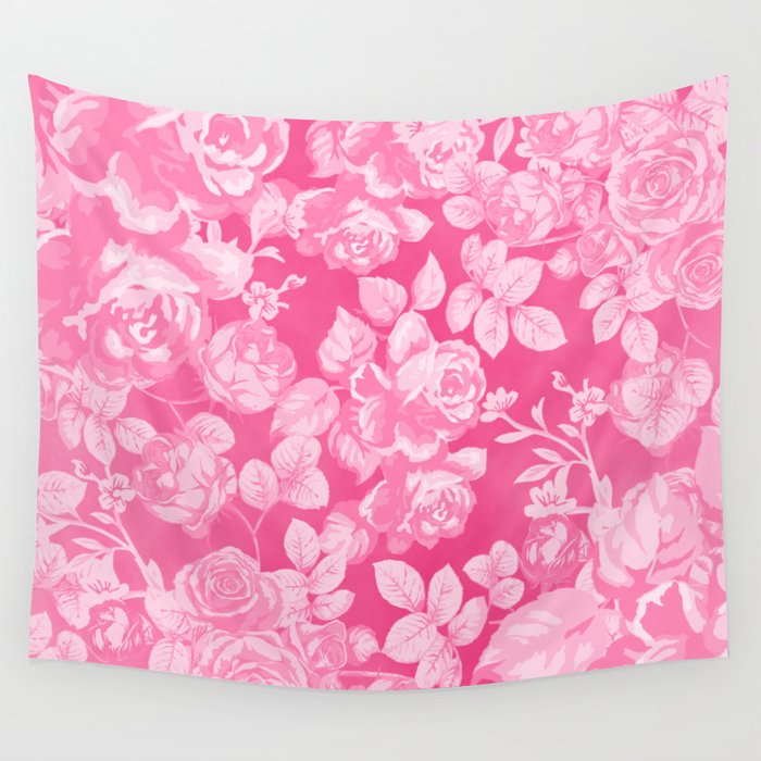Romantic white pink abstract watercolor roses floral Wall Tapestry