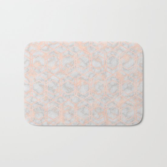 Geometric rose gold art deco on smokey marble Bath Mat