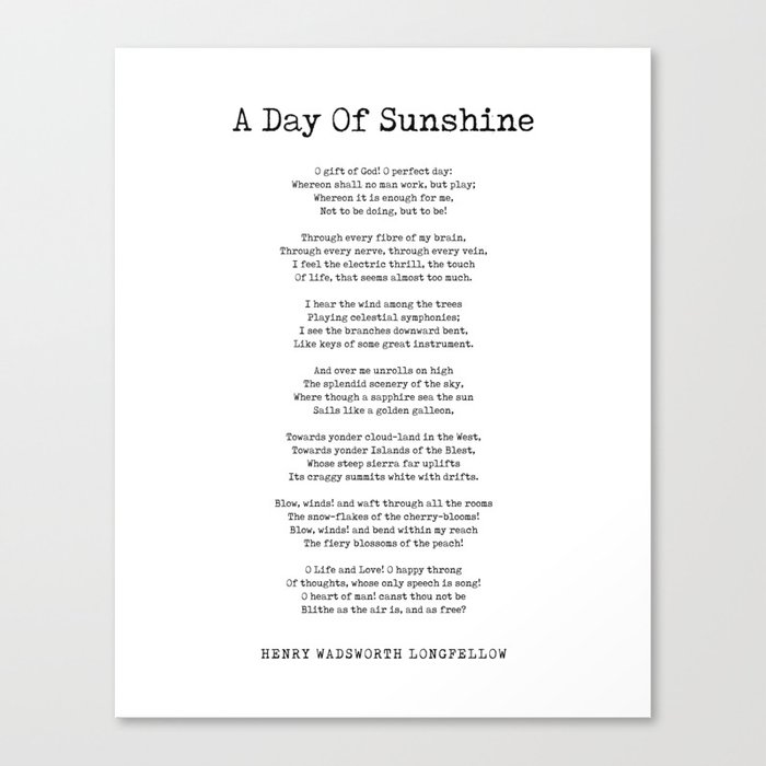 A Day Of Sunshine - Henry Wadsworth Longfellow Poem - Literature - Typewriter Print 1 Canvas Print