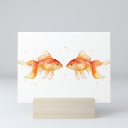 Goldfish Love Watercolor Fish Painting Mini Art Print