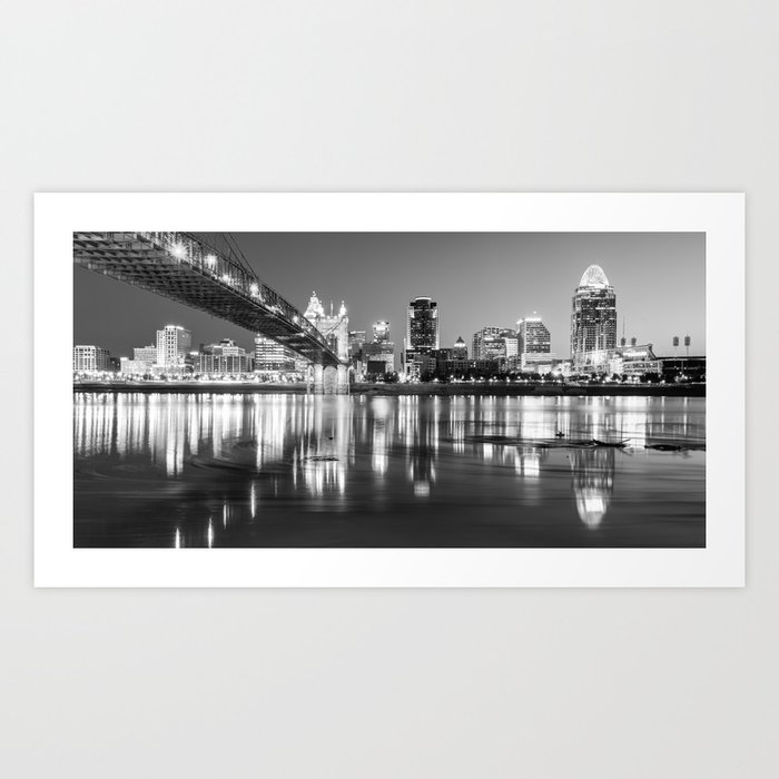 Panoramic View Of Cincinnati Ohio Black And White City Skyline Art Panoramic View Of Cincinnati Ohio Black And White City Skyline Art Print By Gregoryballosfineart Society6