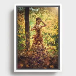 Autumn leaves; female wearing gown dress of leaves magical realism fantasy color portrait photograph / photograph  Framed Canvas