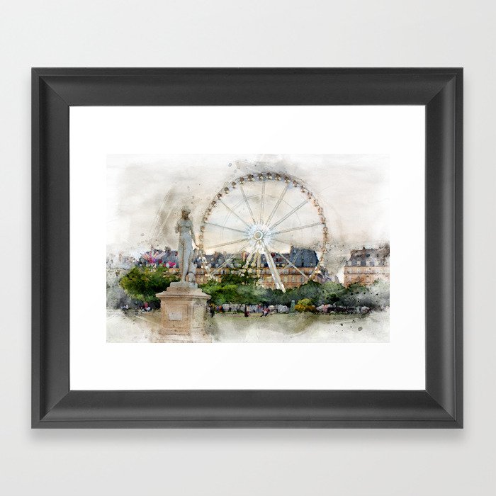 Ferris Wheel in the Tuileries Gardens watercolor Framed Art Print