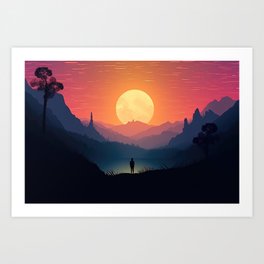 Sunset Adventure Mountain Landscape Art Print