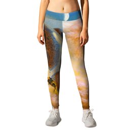 Cherry blossoms, Mount Fuji, Japan with Koi fish and hot air balloons fantasy landscape Leggings