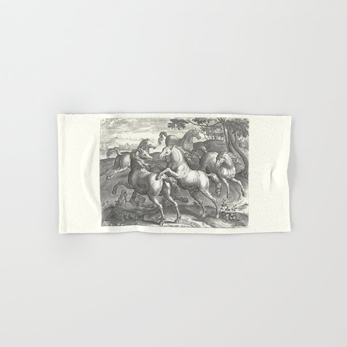 Fighting Stallions - Wild Horses antique vintage illustration  Hand & Bath Towel