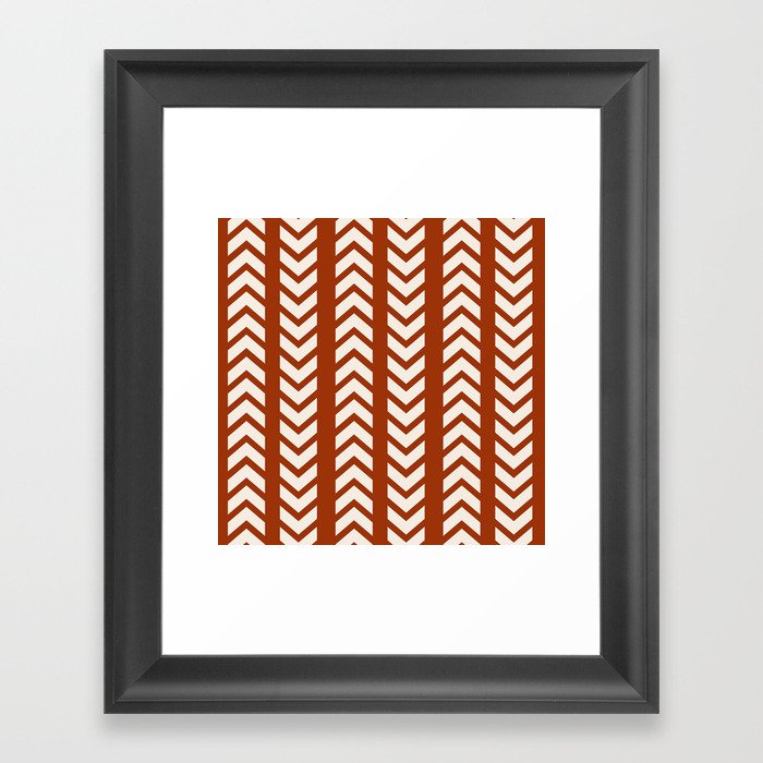 Mud cloth burnt orange white arrow pattern Framed Art Print