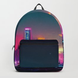 Pink City Neon 4 Backpack | Glowing, Neon, Futuristic, Metropolis, Fluorescent, Punk, Scifi, Pink, Shiny, Brilliant 