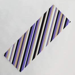 [ Thumbnail: Black, Slate Blue, Tan, and Mint Cream Colored Stripes Pattern Yoga Mat ]