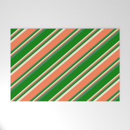 [ Thumbnail: Beige, Coral, Sea Green, and Green Colored Pattern of Stripes Welcome Mat ]