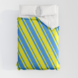 [ Thumbnail: Yellow & Blue Colored Lines/Stripes Pattern Comforter ]