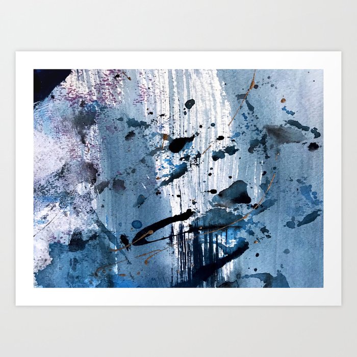 Breathe [6]: colorful abstract in black, blue, purple, gold and white Art Print