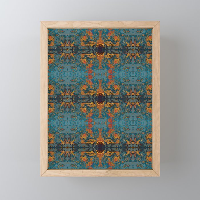 The Spindles- Blue and Orange Filigree  Framed Mini Art Print
