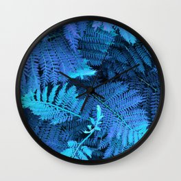 Crazy colored nature serie: blue fern leaves Wall Clock