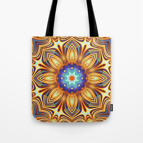 Kaleidoscope abstract with a flower shape and tribal patterns Tote Bag