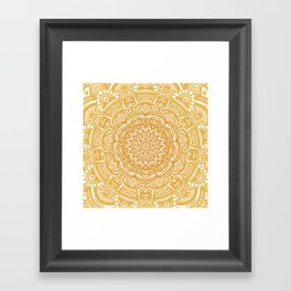 Golden Mustard Yellow Orange Ethnic Mandala Detailed Framed Art Print