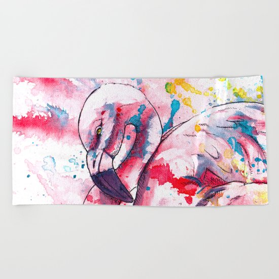 Pink Flamingo Beach Towel