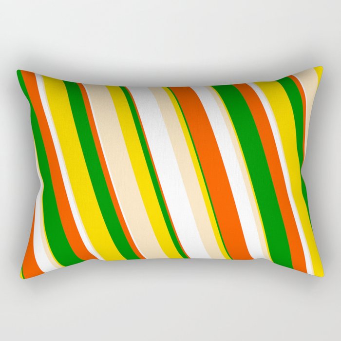 Eye-catching Yellow, Beige, White, Red & Green Colored Pattern of Stripes Rectangular Pillow