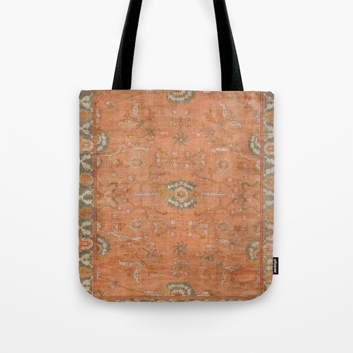 Antique Peach Apricot & Sage Green Turkish Ushak Rug Print Tote Bag by ...