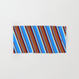 [ Thumbnail: Turquoise, Blue, Maroon, and Sienna Colored Lines Pattern Hand & Bath Towel ]