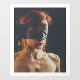 Raindrops - Blindfolded woman behind a window #8362 Art Print