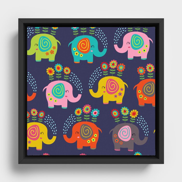 Elephant Seamless Pattern  Framed Canvas