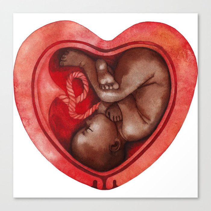 Watercolor fetus inside the heart shaped Canvas Print by Ekaterina Glazkova