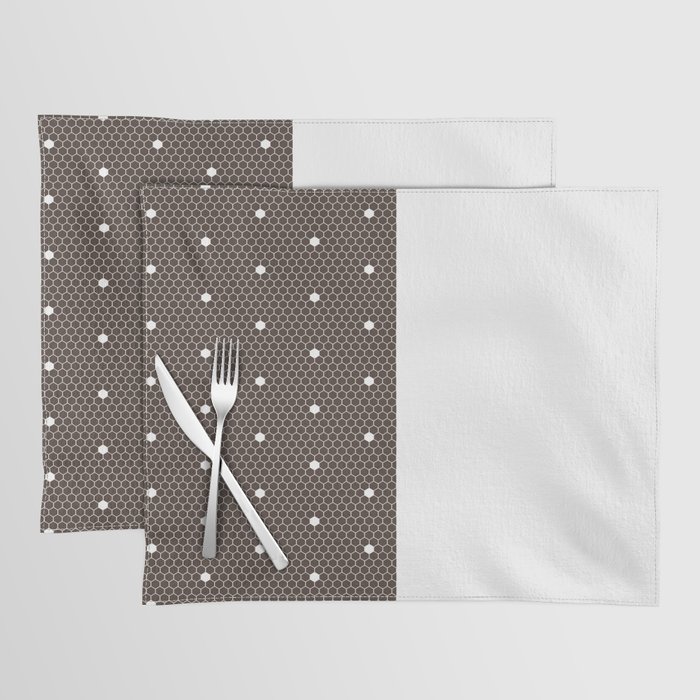White Polka Dots Lace Vertical Split on Dark Brown Placemat