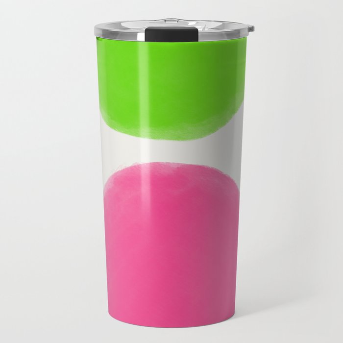 Cheerful Lime Green + Sangaria Sunset Pink Modern Blobs Travel Mug