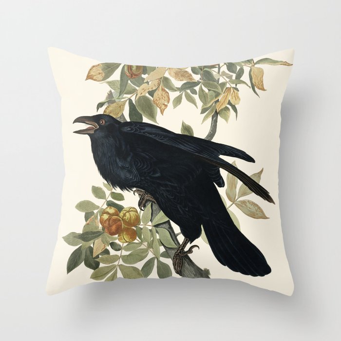 Audubon plate - Raven (Corvux corax) Throw Pillow
