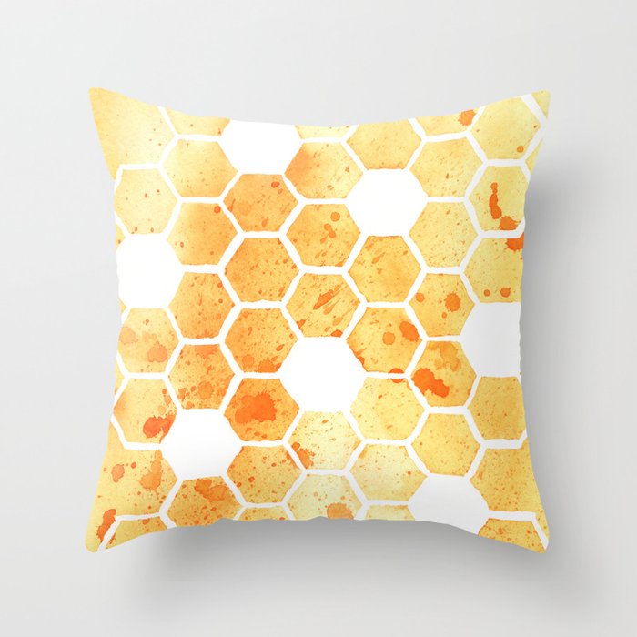 Golden Honeycomb Throw Pillow