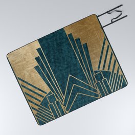 Art Deco glamour - teal and gold Picnic Blanket