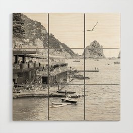 Capri Beach Day Photo | Black and White Travel Photography Art Print | Landscape Photography in Italy Wood Wall Art