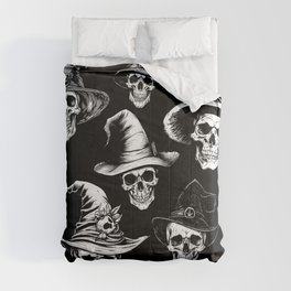 Witch Skulls Vintage Horror Full Moon Forest Black White Comforter