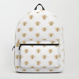 Gold Metallic Faux Foil Photo-Effect Bees on White Backpack | Shabby, Metalliceffect, Graphicdesign, Honeygold, Photoeffect, Honey, Vintage, Fauxgold, Goldmetallic, Chic 